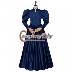 1890s Victorian Medieval Dress Women Blue Bustle Ball Gown Halloween Carnival Party Costume Theater Clothing