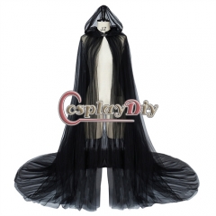 Black Mesh Hood Tulle Cape for Women Wedding Bridal Soft Floor Length Cloak Halloween Carnival Party Cosplay Costume