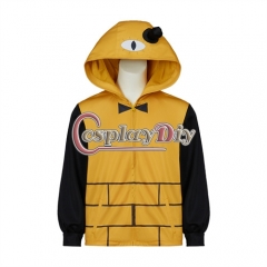 Anime Bill Cipher Cosplay Costume Yellow Hoodie Sweatshirt Zip Up Coat for Men Halloween Theme Party Outfits