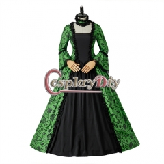 Vintage Medieval Victorian Dress with Neckwear Women Elegant Royal Court Masquerade Ball Gown