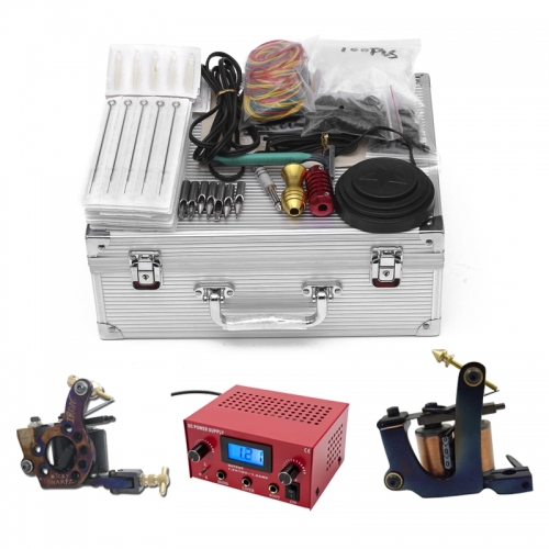 Professional Tattoo Kit 2 Machine Gun Power Supply Complete Tattoo Kits