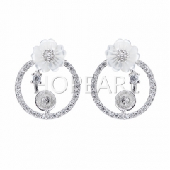 SSE54 Flower Earrings White Shell Circle Zircons Surrounded 925 Sterling Silver Wedding Engagement Gift