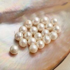 Round 7-8mm White Pearls Half-drilled Loose Beads Seawater Akoya Raw Pearls