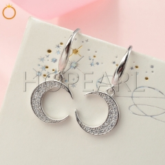 E0058 Crescent Moon Earrings CZ Cubic Zirconia 925 Sterling Silver Hook Earrings