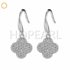 E00718 Four Leaf Clover Earrings Dangle Cubic Zirconia Jewelry 925 Sterling Silver