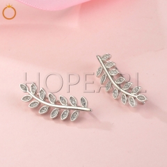 XE0051 Fern Leaf Ear Cuff CZ Cubic Zirconia 925 Sterling Silver Ladies Crawler Climber Earrings