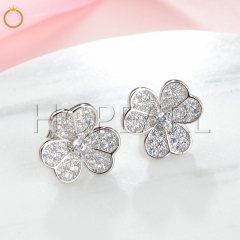 XE1021 Clover Leaves Ear Studs CZ Cubic Zirconia 925 Sterling Silver Earrings