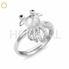 SSR84 Cute Goldfish Design 925 Silver Zircons Ring DIY Gift Jewelry Findings