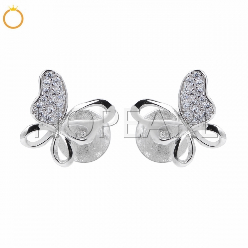 SSE45 Butterfly Earring Mount Clear Cubic Zirconia 925 Sterling Silver