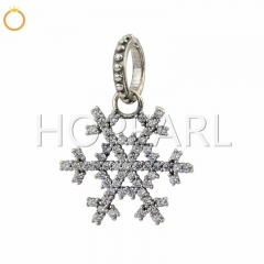 LHB01 Retro Style Large Hole Beads 925 Silver CZ Snowflake Charms Fit Bracelet DIY Jewelry