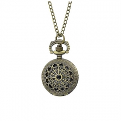 WAH101 Cute Antique Bronze Hollow Small Pocket Quartz Watch Pendant Necklace