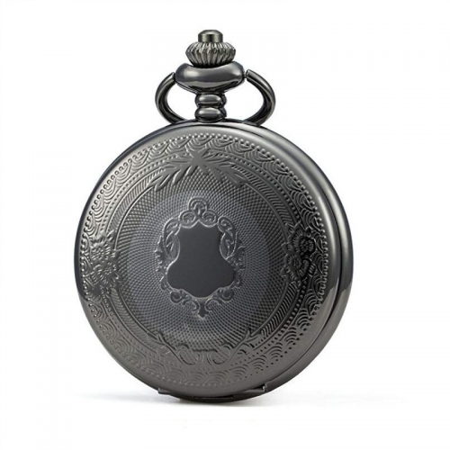 WAH862 Vintage Elegant Pocket Watch Black Alloy Case Mechanical Self-Winding Movement