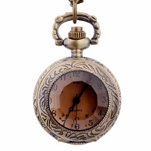 WAH208 Khaki Acrylic Antique Bronze Small Pocket Quartz Necklace Watch