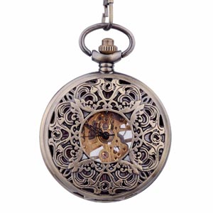 WAH217 Hollow Antique Bronze Mechanical Alloy Pocket Watches