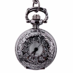 WAH149 Vintage Black Pendant Necklace Quartz Small Pocket Watch