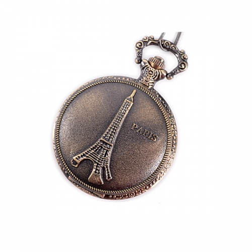 WAH145 Embossed Eiffel Tower Antique Bronze Pocket Quartz Watch