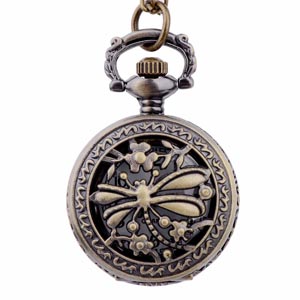 WAH881 Dragonfly Pendant Necklace Watches Antique Bronze Small Pocket Watch