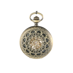 WAH175 Heart Shape Spider Web Retro Bronze Hollow Skeleton Mechanical Pocket Watch