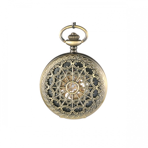 WAH175 Heart Shape Spider Web Retro Bronze Hollow Skeleton Mechanical Pocket Watch