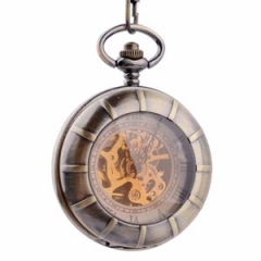 WAH263 Double Open Case Mechanical Pocket Watch Antique Bronze