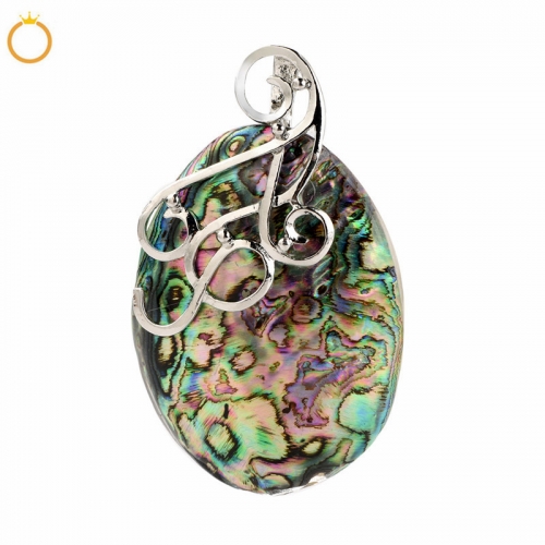 MOP172 Peacock Rainbow Abalone Natural Shell Puff Oval Paua Pendant