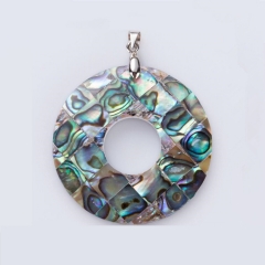 MOP61 Mosaic Round Donut Shape Abalone Shells Pendant Bohemian Jewellery