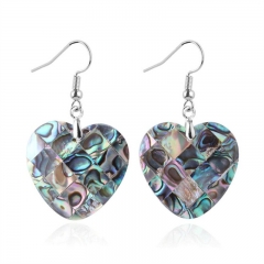 MOP77 Sweet Heart Dangle Earrings Plaid Mosaic Paua Abalone Shell