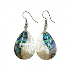 MOP74 Water Drop Abalone Shell and White Shell Dangle Earrings