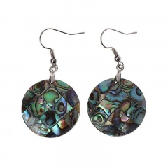 MOP80 Round Natural Multicolor Abalone Shell Dangle Earrings