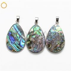 MOP07 Simple Oval Teardrop Cut Pendant Peacock Abalone Genuine Seashell Jewelry