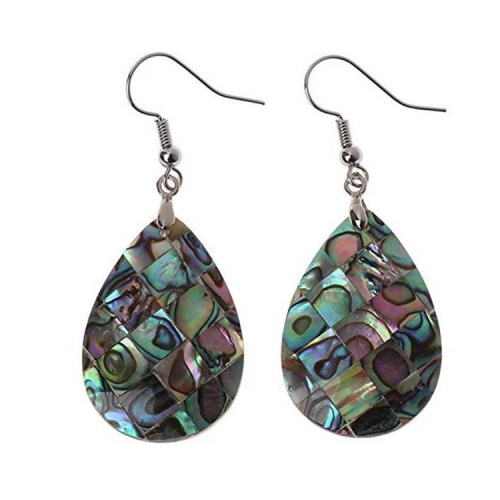 MOP78 Waterdrop Dangle Earrings Plaid Mosaic Paua Abalone Shell