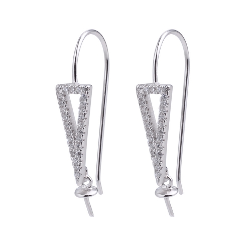 SSE241 Triangle Drop Pearl Findings 925 Silver Zircon Earrings for DIY Accessory