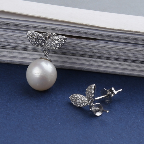 SSE103 Girls Cute Earring like a tail of mermaid 925 Silver Zircons for DIY Jewellery Pearl Mounting