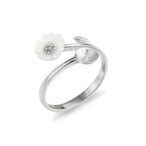 SSR77 Flower Ring Settings for Pearls White Shell Floral Design 925 Silver