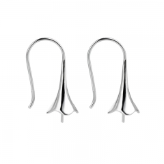SSE129 Sterling 925 Silver Earwire Flat Fishhook with Bead Cap for Half Drilled Pearls