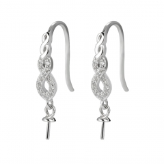 SSE257 Earrings Hook Pearl Cap with Peg Semi-finished Mountings 925 Silver