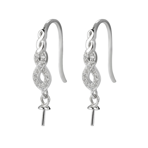 SSE257 Earrings Hook Pearl Cap with Peg Semi-finished Mountings 925 Silver