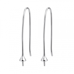 SSE249 Earwires for Half Drilled Pearl Beads 925 Silver Hook Long Shape