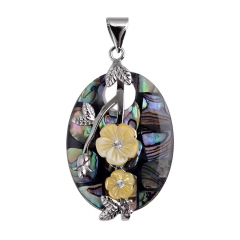 MOP149 Yellow Flowers Abalone Shell Pendant Gemstone Ocean Beach Jewelry Gift