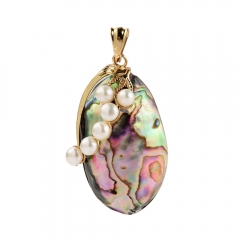 MOP175 Abalone Genuine Shell Pendant with White Freshwater Pearls