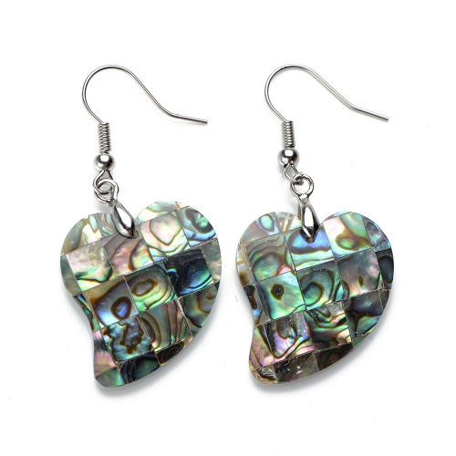 MOP30 Handmade Shell Mosaic Earring Natural Paua Abalone Heart Jewelry