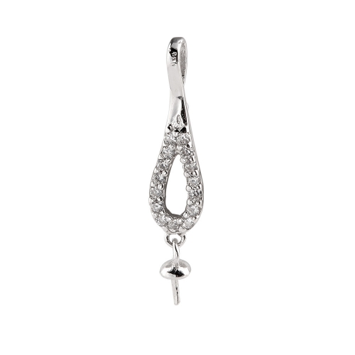 SSP213 Teardrop Shape Small Charm Pendant 925 Sterling Silver Pearl Settings