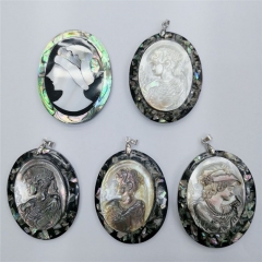 MOP92 Gift for Women Natural Shell Beauty Oval Shape Cameo Pendants