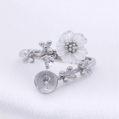 SSR81 Pearl Accessory 925 Silver Ring with Natural White Shell Flower Women Fine Jewelry