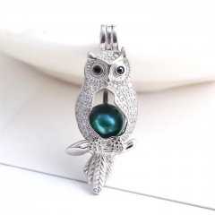 SSC85 Owl Pendant Pearl Cage Zircon 925 Silver Animal Jewelry Mountings