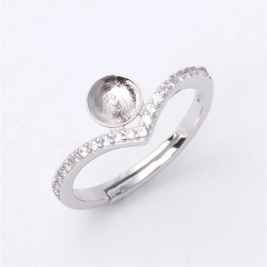 SSR101 Single Layer Micro Pave Zircon Little V-Shape Ring Pearl Settings 925 Silver