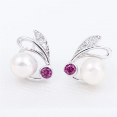 SSE12 Cute Rabbit with Red Eyes Designs Earrings Pearl Jewelry Findings Zircon 925 Sterling Silver