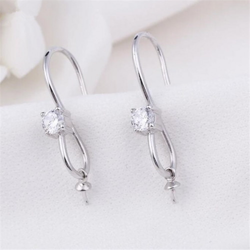 SSE179 Earring Base 925 Silver Zircon Fishhook with Bead Cap for Half Drilled Pearls