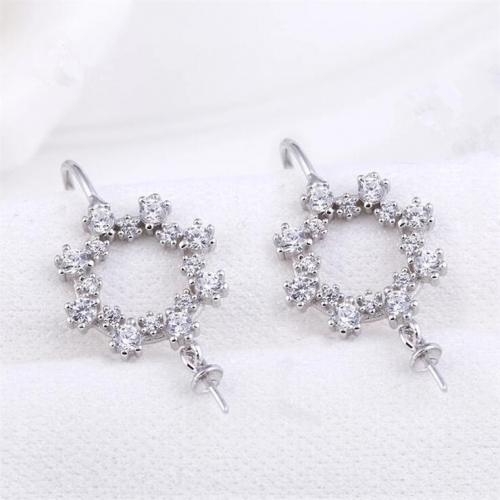 SSE05 Clear Cubic Zirconia Dotted 925 Silver Hook Ear Wires Earrings