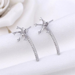 SSE07 Curved Bar Cubic Zirconia Silver 925 Sterling Semi Mount Earring Accesory for Women